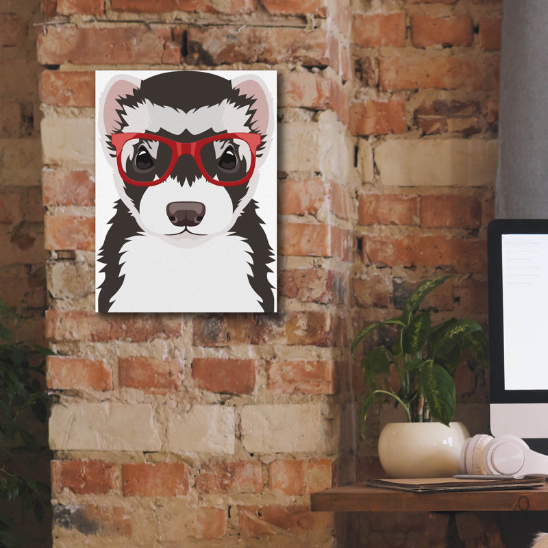 «Ferret portant des lunettes de hipster 3» par Furbaby Affiliates, art mural sur toile, H 16 po x l 12 po x P 0,75 po