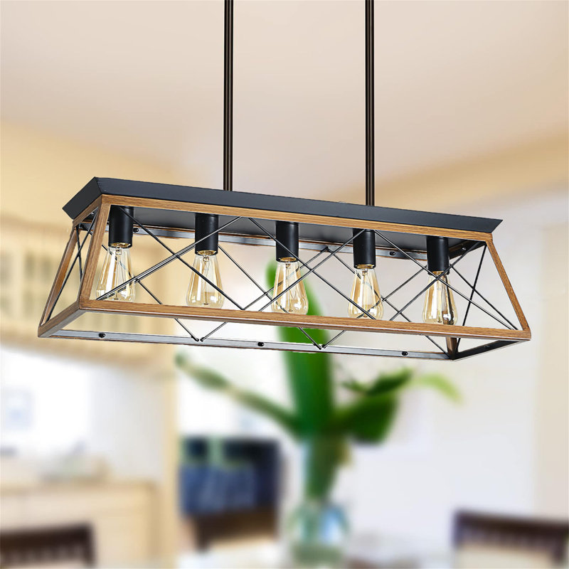 Deizel 5-Light Metal Linear Pendant, Black/Brown