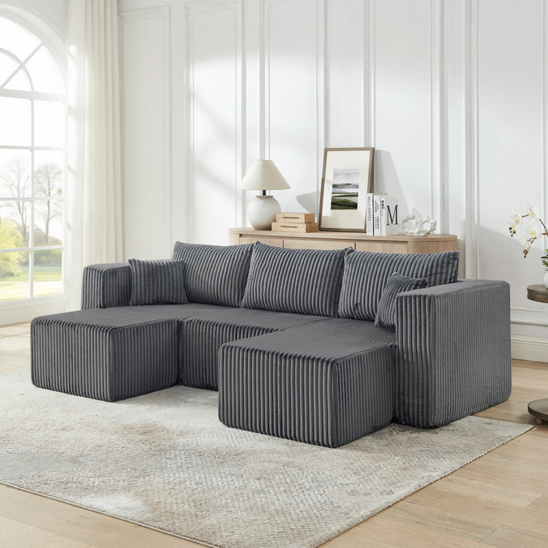 Canapé modulaire compact en velours côtelé compact avec un style minimaliste moderne, Grey Foam, Grey