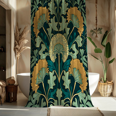 Green Deco Floral Shower Curtain