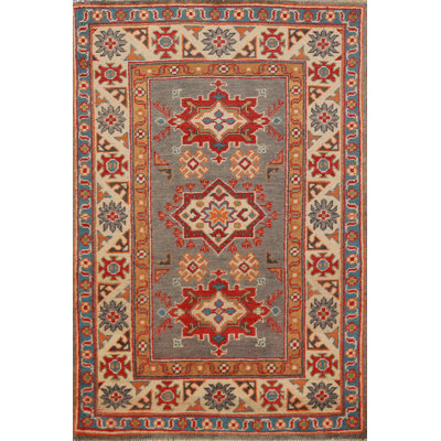 Tapis gris fait à la main Kazak 3 x 4