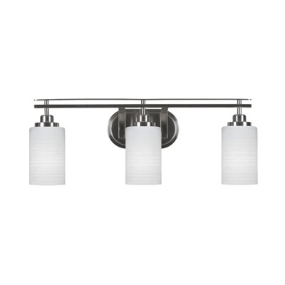 Odyssey 3 Light Bath Bar Shown In Brushed Nickel Finish With 4" Glass
