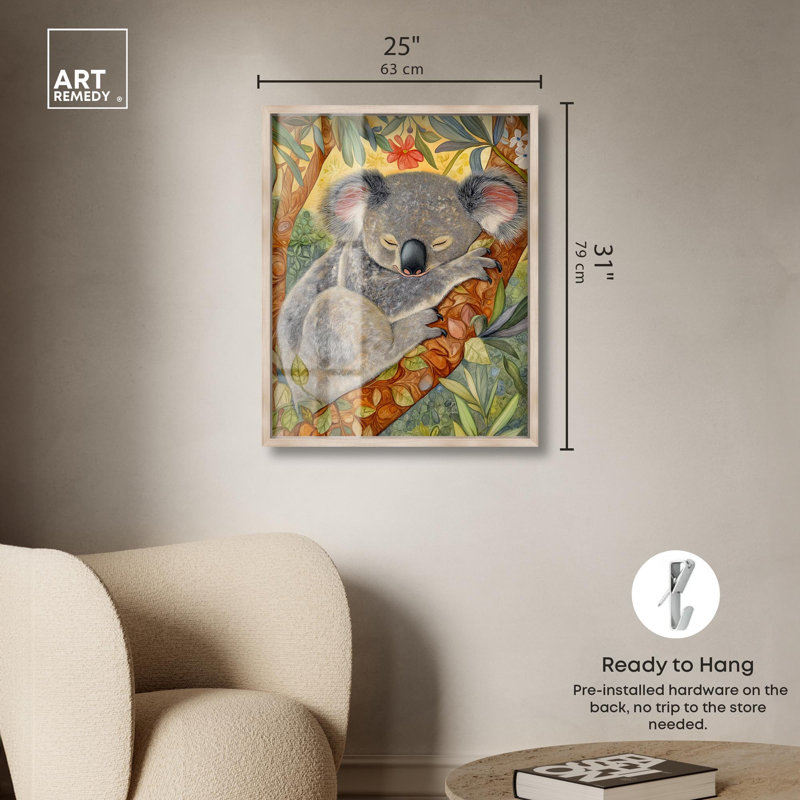 «Dreaming Koala Shadowbox Print» par Art Remedy, H 31 po x l 25 po, Crème, crème