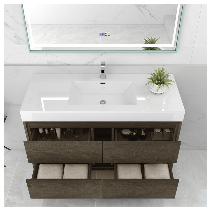 Ensemble de meuble-lavabo simple mural 48 po Azden, Chêne fumé