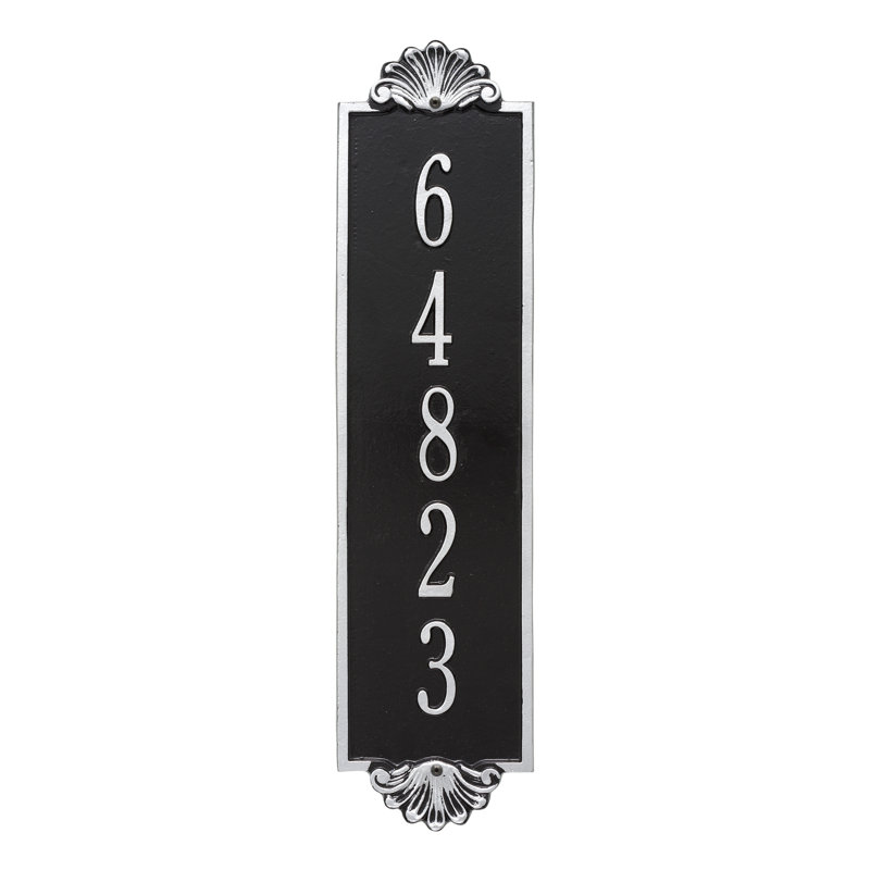 Shell Personalized Vertical Estate 5-Line Wall Address Plaque, Black/Silver, Yes