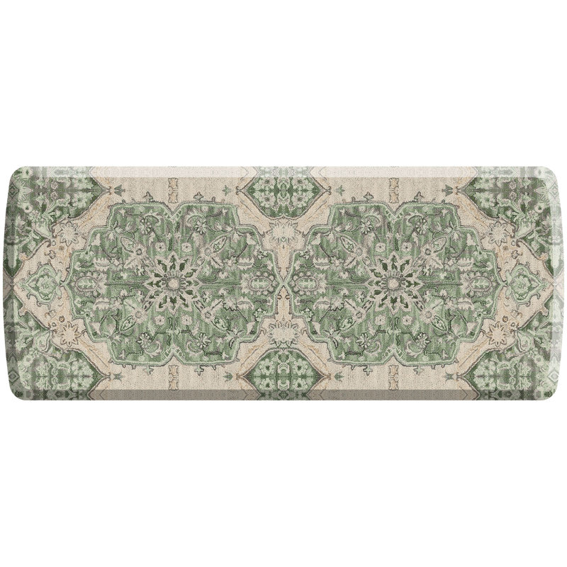 Designer Comfort Anti‑Fatigue Kitchen Comfort Mat – Paloma Medallion Green, 30" x 72", Green