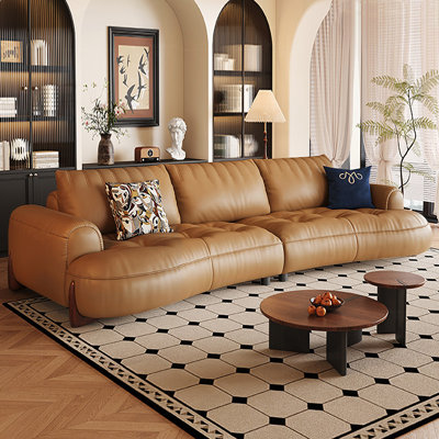 Brown Genuine Leather Modular Sofa cushion Threeseat