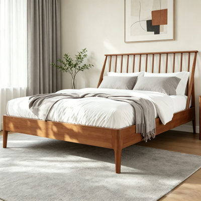 Solid Wood Platform Bed Frame with Windsor Spindle Headboard