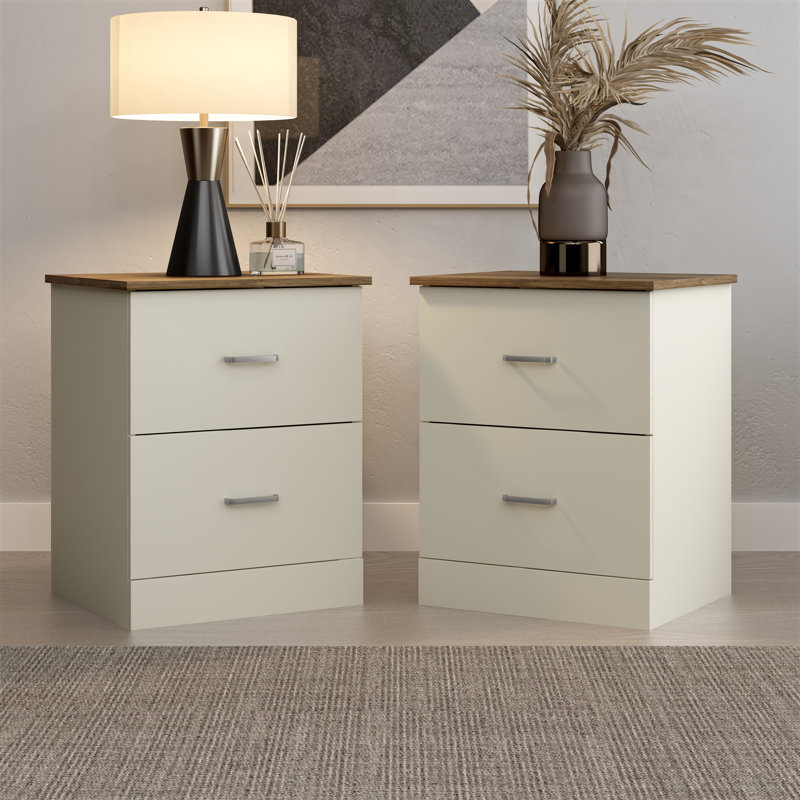 Allyannah 2 Pieces Bedroom Set, Ivory/Oak