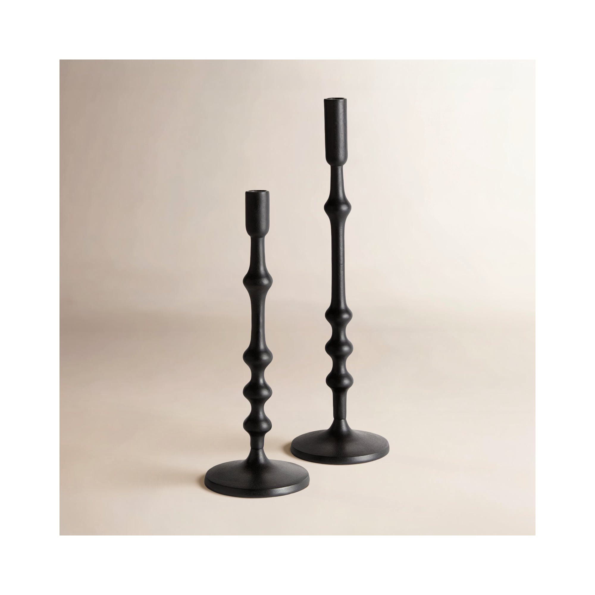 Torchon Sand-Cast Aluminum Notched Taper Holders, Set of 2, Black