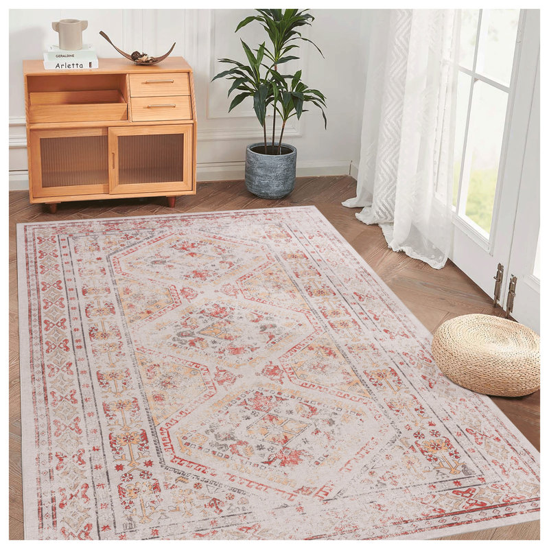 Tapis de salle à manger MAVAL Vintage Boho, Rectangle 6 pi x 9 pi, Beige