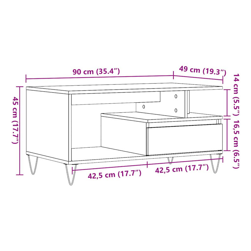 Narcis Four Leg Coffee Table with Storage, Artisan Oak