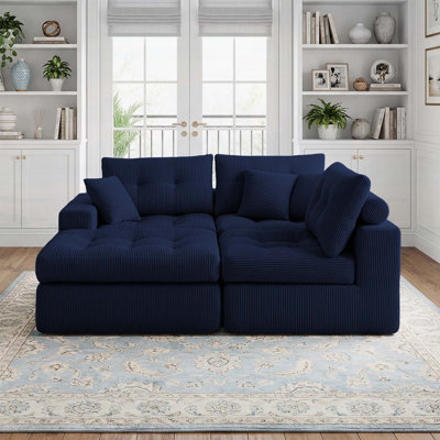 Canapé-lit en coin avec méridienne à compression Corduroy, canapé modulaire en forme de L avec éponge à haute densité, canapé convertible sans assemblage requis pour le salon, appartement, chambre d'amis