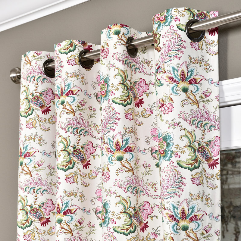 Bazan Cotton Semi Sheer Curtain Single Panel, White/Pink