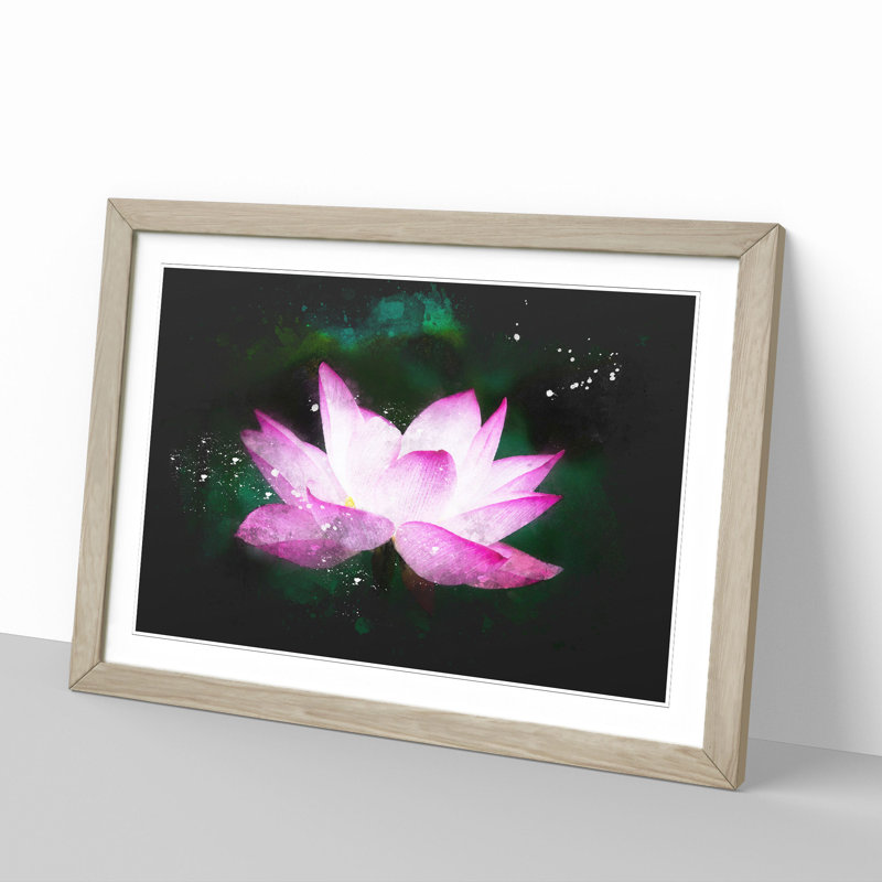 Pink Water Lily Flower Vol.2 - Picture Frame Graphic Art, Oak Framed, 36cm H x 48cm W x 2cm D