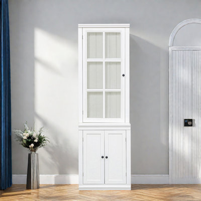 White Display Cabinet With Single Tempered Glass Door, China Cabinet Hutch Cabinet With Double-Action Lh & Rh Door For Living Room, Kitchen, Home, Studio Or Workspace