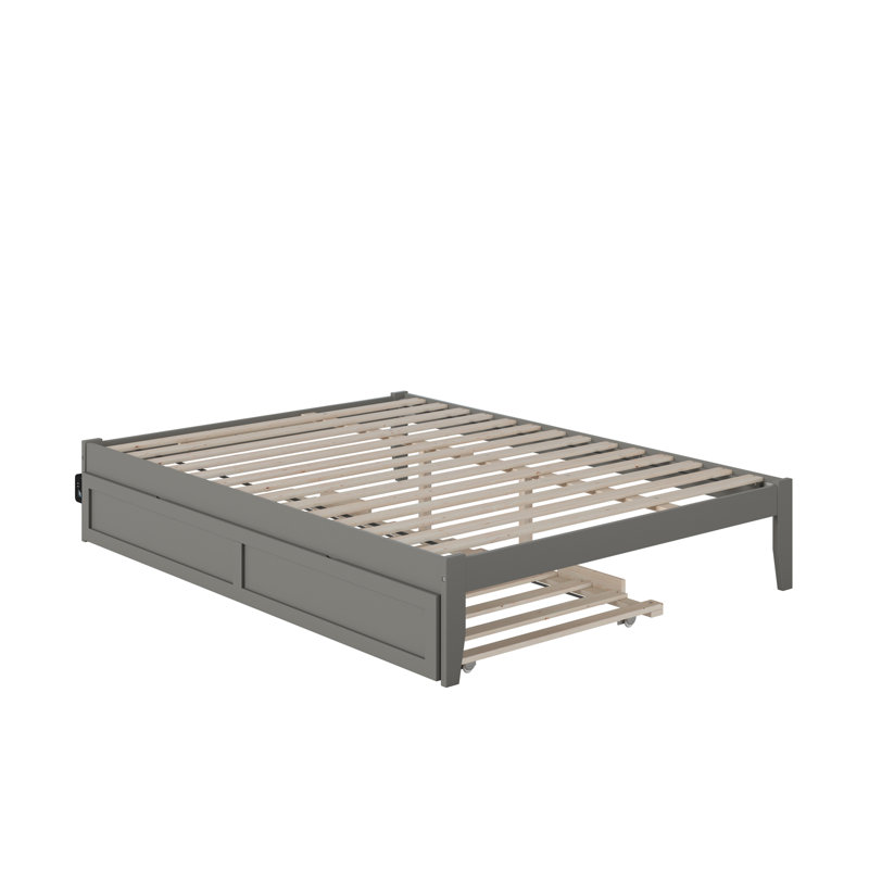 Aayanna Solid Wood Sturdy Platform Bed with Guest Trundle, Gray, Full