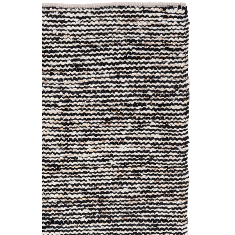 Tapis blanc / noir en laine et coton tissé à plat Jeanann, Rectangle 8 pi x 10 pi