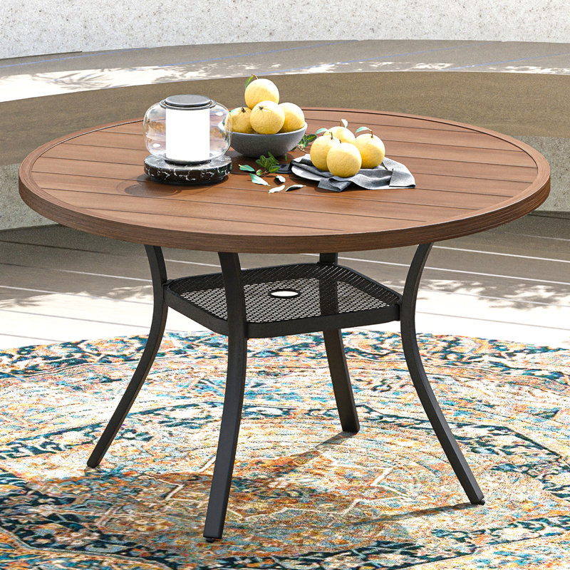 Nyoka 47.2L x 47.2W Outdoor Dining Table for 6, Brush Wood Brown/Black