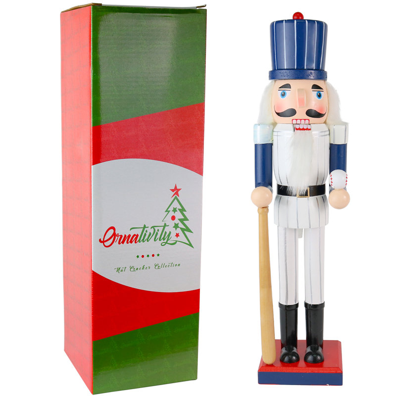 Christmas Baseball Player Nutcracker - Baseball Player With White Pin Stripe Uniform And Bat Holiday Decor Nutcracker