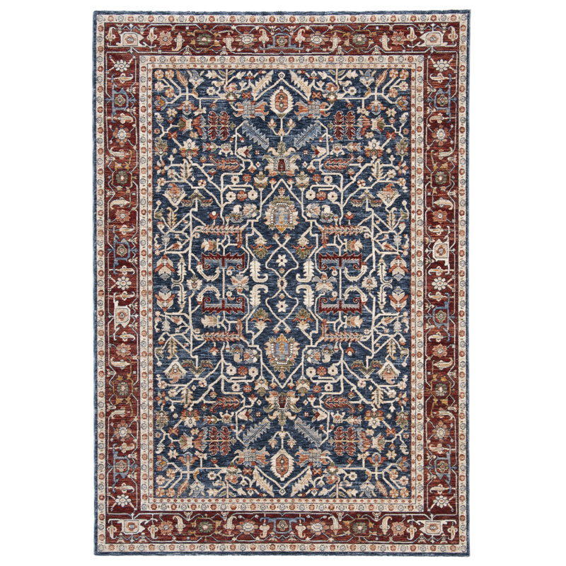 Tapis bleu marine / rouge tissé à la machine Ralph Lauren, Rectangle 4 pi x 6 pi