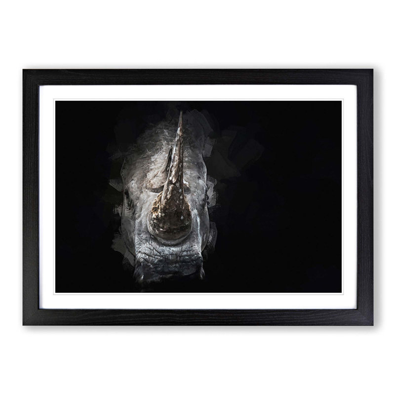 Rhino in the Shadows in Abstract - Picture Frame Graphic Art Print, 62cm H x 87cm W x 2cm D, Black Framed