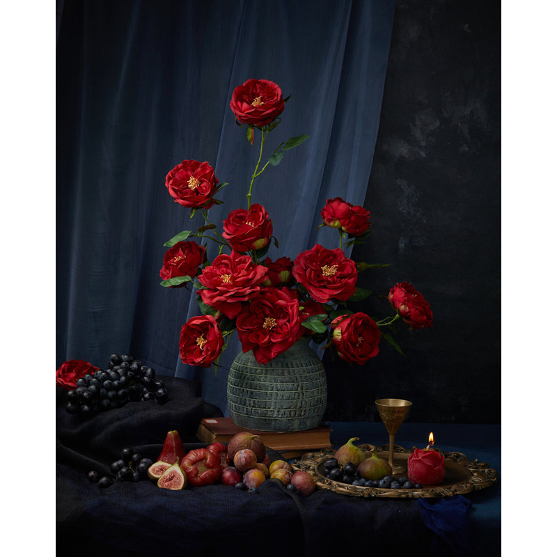 Fleurs roses artificielles 17 po, Rouge
