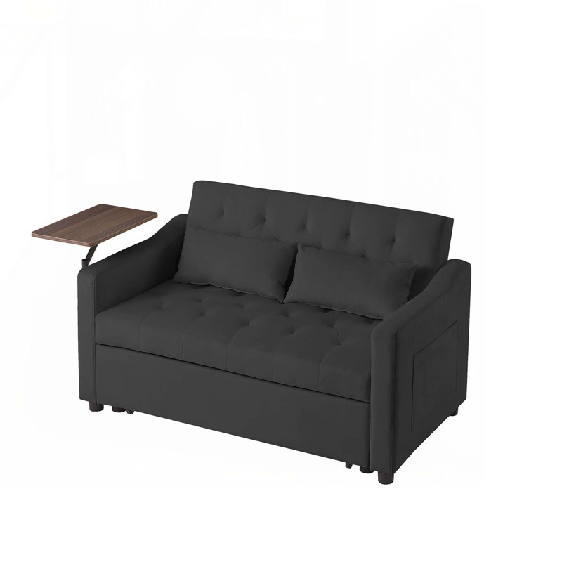 Latitude Run 3 in 1 Convertible Sofa Bed, 53" Vincy Sleeper Loveseat with Side Table, Pull Out Couch with 2 Pockets and 2 Pillows for Living Room Apartment Office