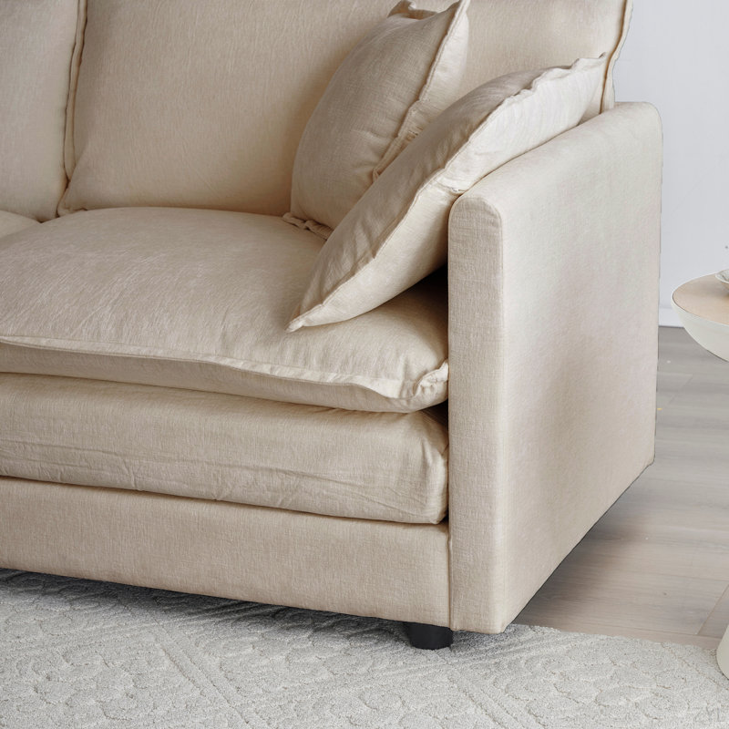 Chenille Fabric Ottomans Footrest To Combine With 2 Seater Sofa, 3 Seater Sofa And 4 Seater Sofa, Beige