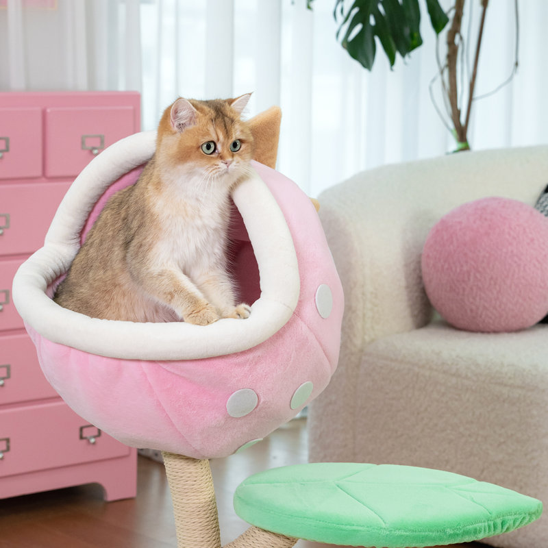 Pink and Green Plush Cat Tree with Sisal Scratching Posts