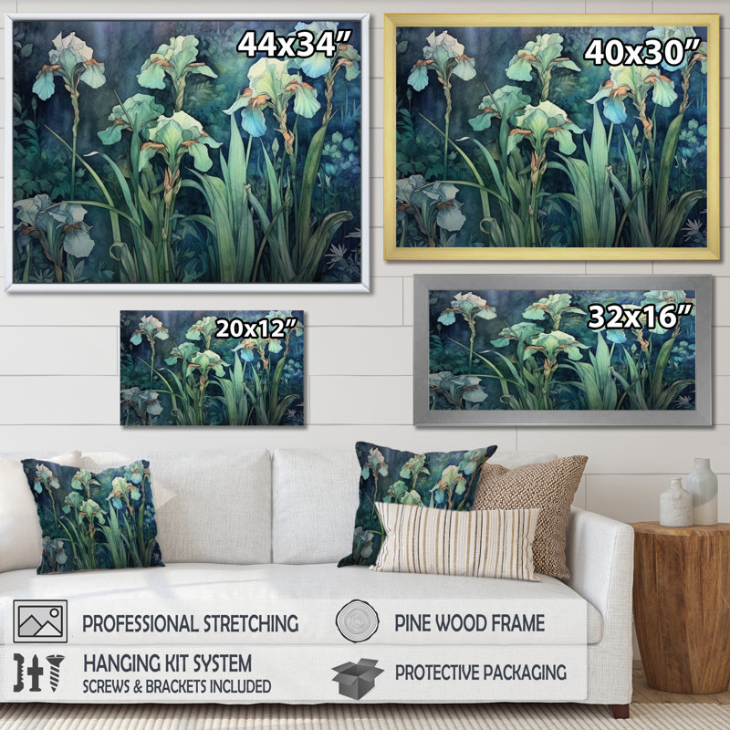 Green Irises Petal III sur toile, Cadre photo blanc, H 12 po x l 20 po x P 1 po