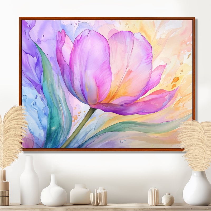 Fleur d'été de tulipe mauve IV - décoration murale tulipe, H 34 po x l 44 po, Brun