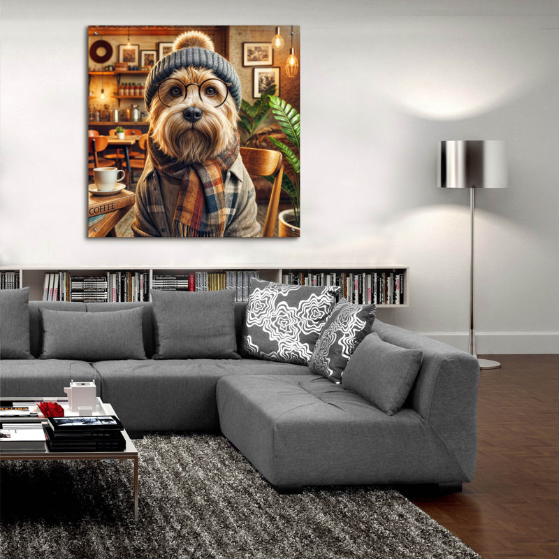 «Hipster Dog 1» par Rey Klimt, art mural en verre acrylique, H 36 po x l 36 po x P 0,2 po