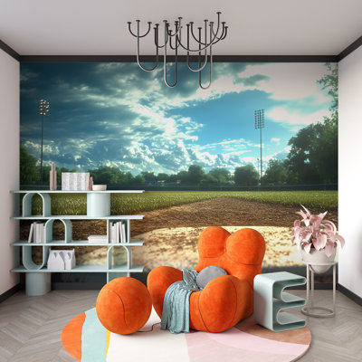 Murale réaliste de fond de terrain de baseball pour chambre de garçons, art mural thème sportif, fond d'écran de texture de gazon de stade, cadeau sympa pour décor de chambre de ventilateur de baseball
