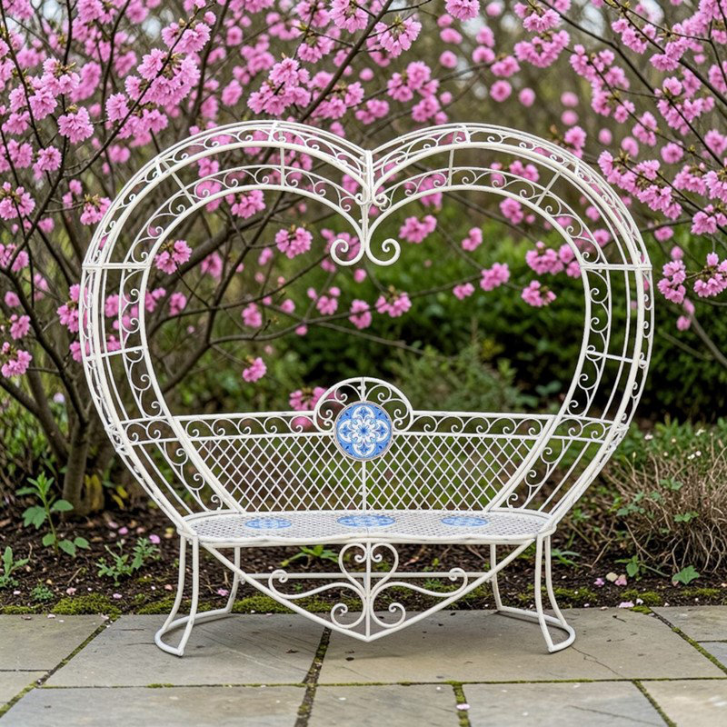 6,9 pi Banc en métal Écusson, White