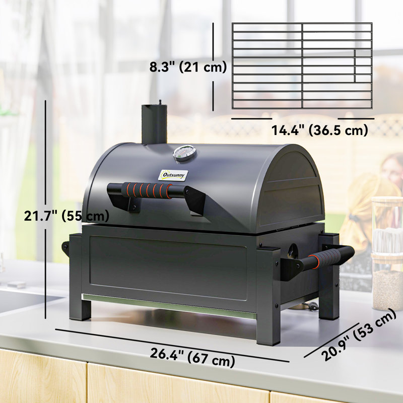 Fumoir de table avec couvercle, petit barbecue, noir