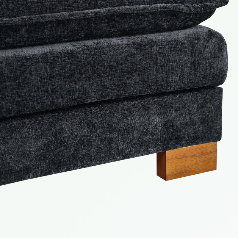 U-shape sectionals Sofa with 2 ottomans and soft cushion, Black Chenille