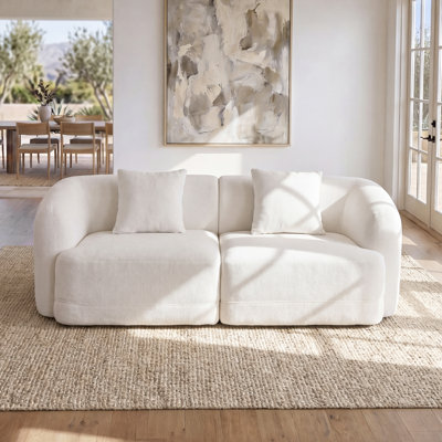 Canapé 80,3 po pour le salon, canapé 2 places sans os, canapé profond pour la chambre à coucher, canapé rembourré moderne et confortable, petit canapé 2 coussins inclus, blanc