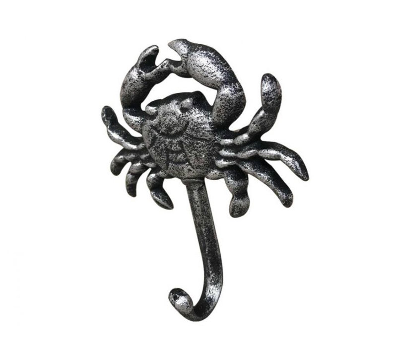 Crochet mural crabe Jonette, Argent rustique
