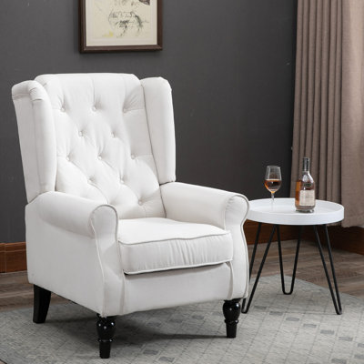 Siège d'appoint blanc crème avec détails, pour siège de bureau avec garniture de fauteuil à oreilles, aspect poli