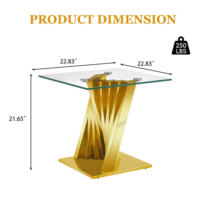 Glass Top End Table, Gold