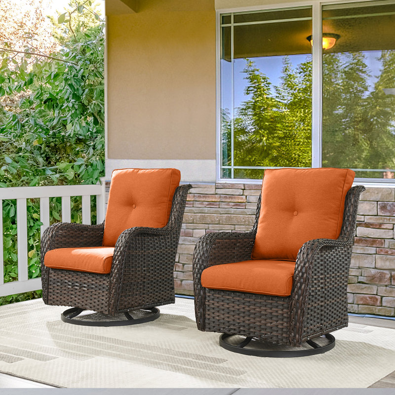 Fauteuils d'appoint en rotin avec coussins Bonia, Brun, Orange