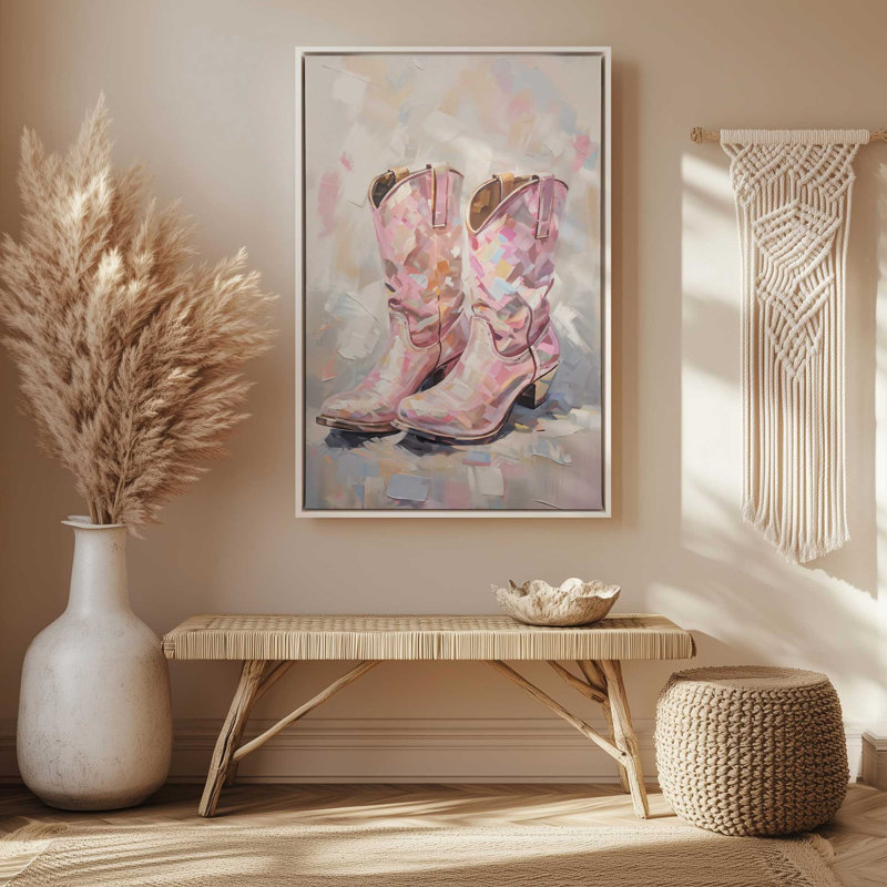 Cowgirl Essentials in Pink I, reproduction sur toile dans un cadre, H 36,75 po x l 24,75 po, Blanc opaque