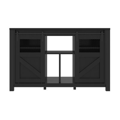  120 Gal Fish Tank Stand with Storage, 1100 Lbs Capacity, Power Outlets, Barn Door, Black