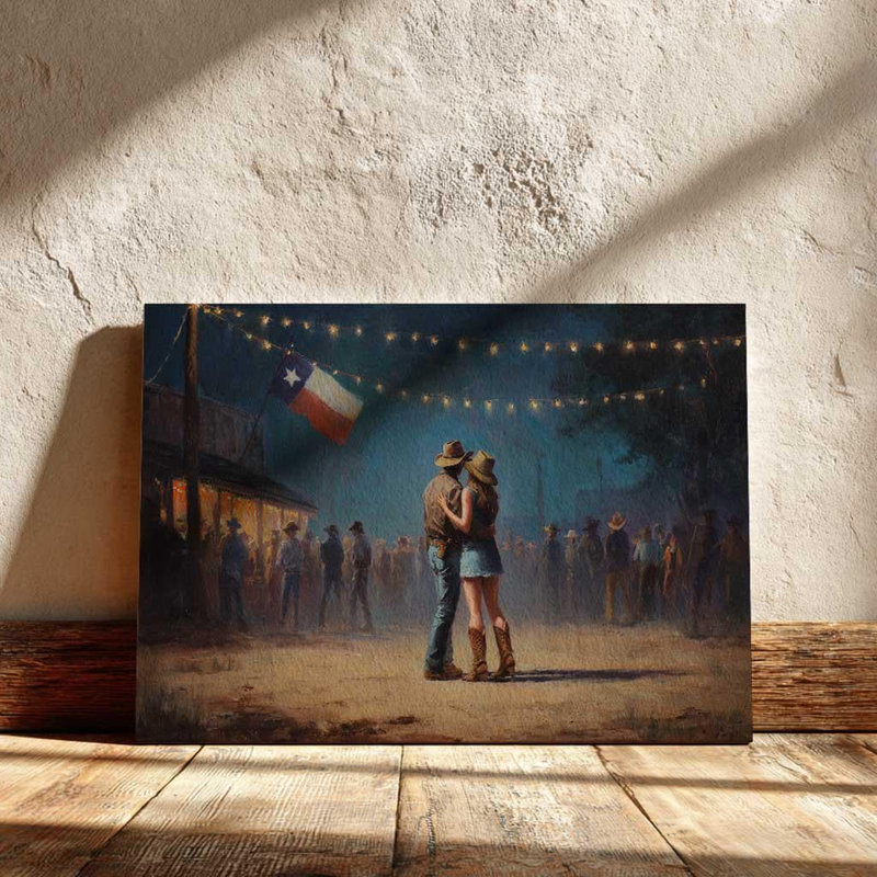 «Texas Night Dance», art sur toile «Couple de cowboy romantique», impression «Rustic Country Love», H 40 po x l 60 po