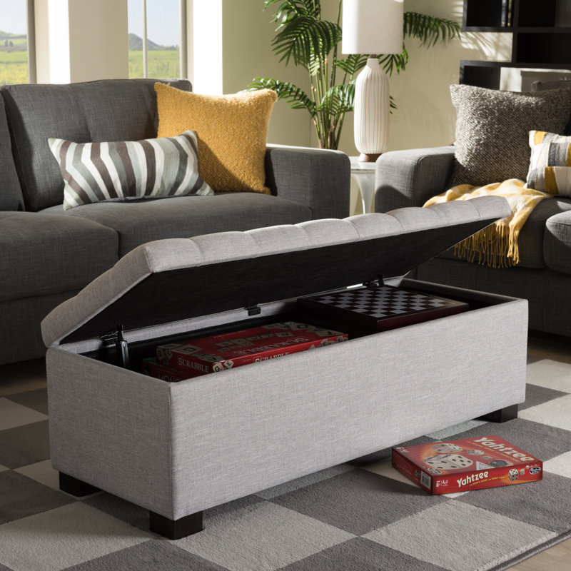 Banc de rangement rembourré Mesina, Beige-gris