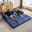Lit convertible convertible bleu foncé à 2 places avec cadre de forme fixe, tissu chenille pour petits appartements, aucun assemblage requis, salon modulaire modulaire-1501094621