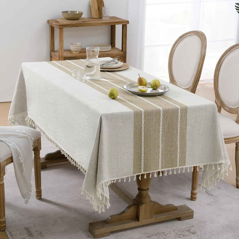 Nappe d'extérieur en lin, nappes imperméables en coton Boho Farmhouse avec pampille