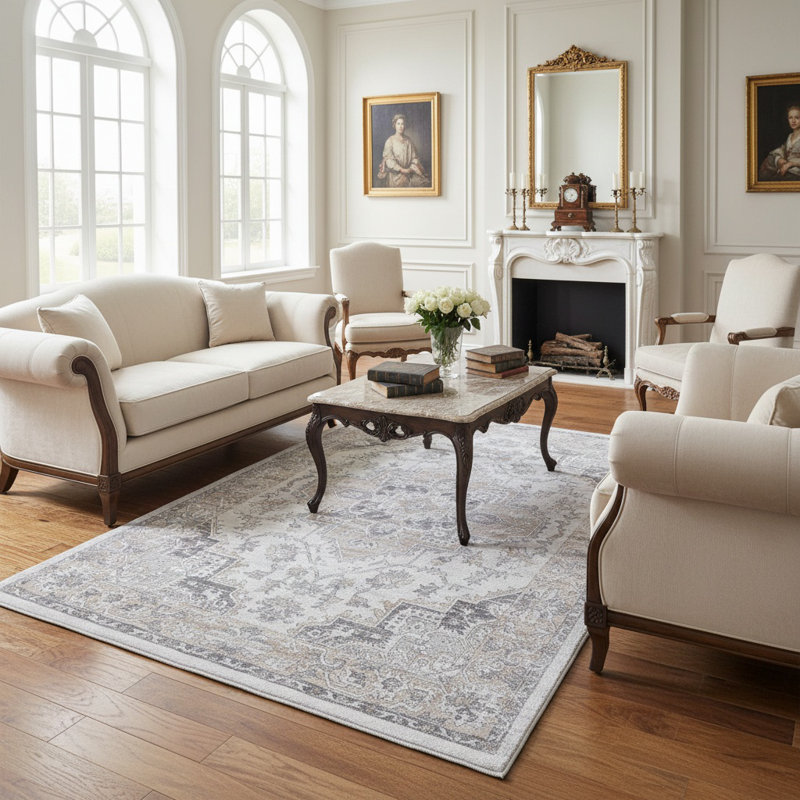Tapis d'entrée ivoire / beige MARFI Collection, Rectangle 6 pi 7 po x 7 pi 9 po