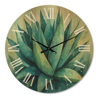 Horloge murale ronde en bois Bold Blue Agave - Style sud-ouest